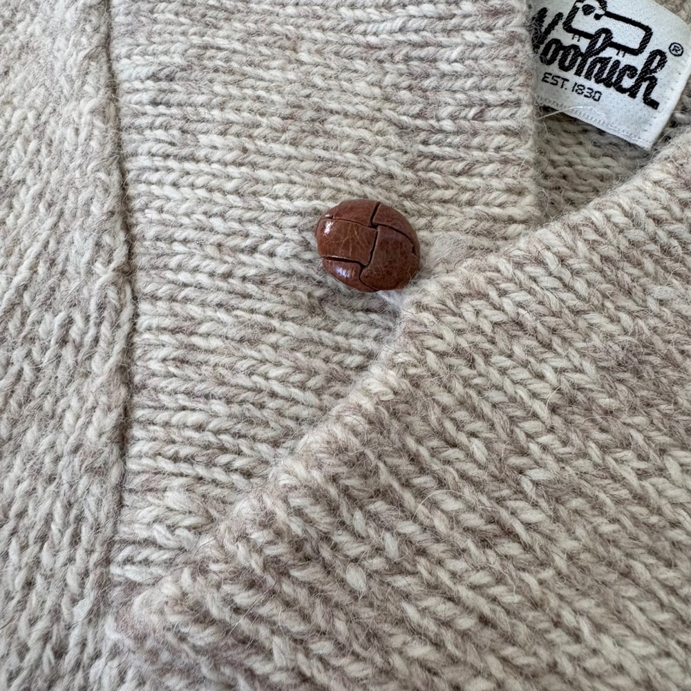 Woolrich Vintage Shawl Collar Wool Sweater Mens Oatmeal Pullover Fisherman S/M - Picture 3 of 7